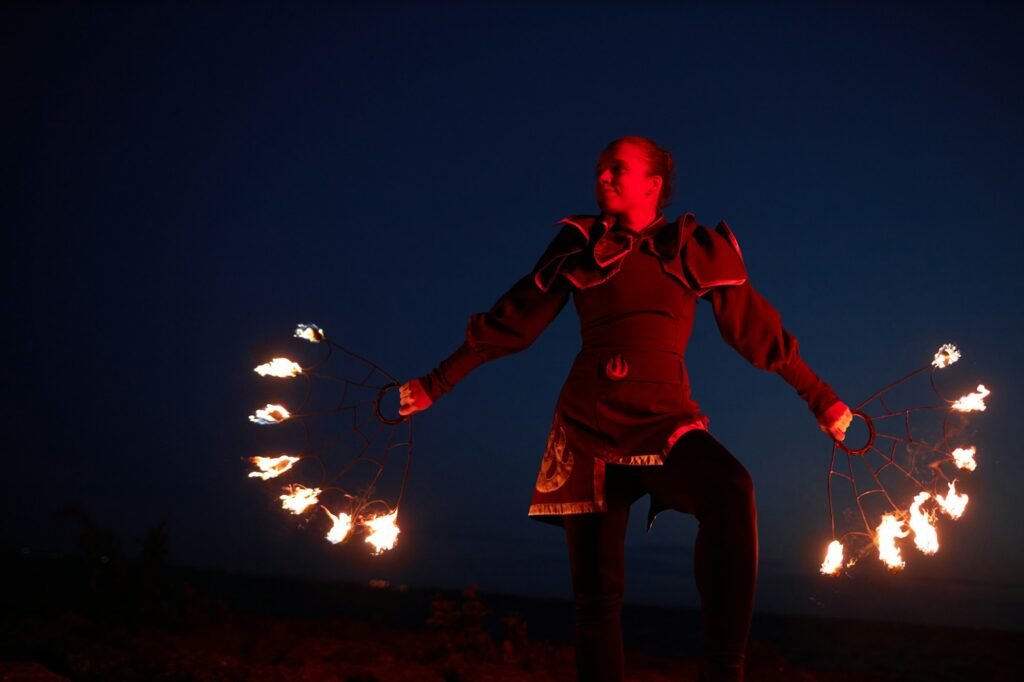 Fire performers at an event in Dubai, UAE